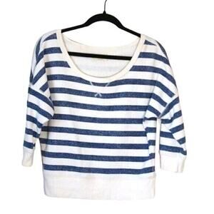 Aerie Scoop Neck Dropped Sleeve Blue White Striped Shirt Medium